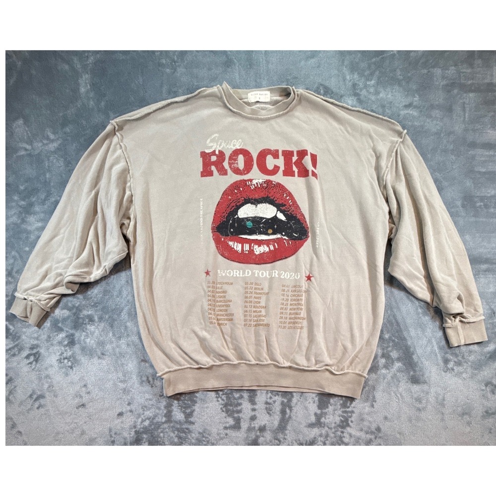 Urban Nation Space Rock World Tour 2020 Graphic Sweatshirt Tan Small Oversized
